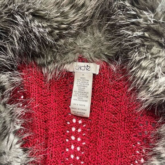 Cache Red Faux Fur Sweater Cardigan Size XL - Picture 5 of 9